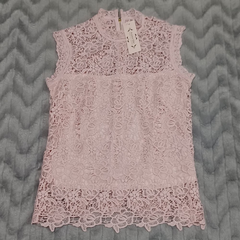 Nanette Lepore Womens Size S Pink English Rose Spring Fling Lace Tank Blouse NWT